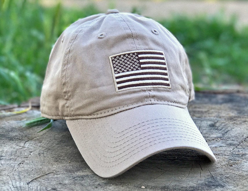 USA American Flag Embroidery Classic Desert Khaki Dad Hat