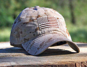DESERT STORM Digital Khaki Camouflage USA American Flag Baseball Cap Dad Hat