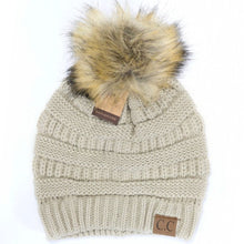 Load image into Gallery viewer, Knitted Beanie with Fur Pom Pom