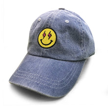 Load image into Gallery viewer, J BALVIN Energia Denim Dad Hat, Smiling Emoji Face Lighting Bolt Eyes